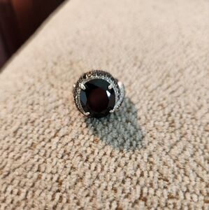 STERLING SILVER BLACK SPINEL & CLEAR TOPAZ RING